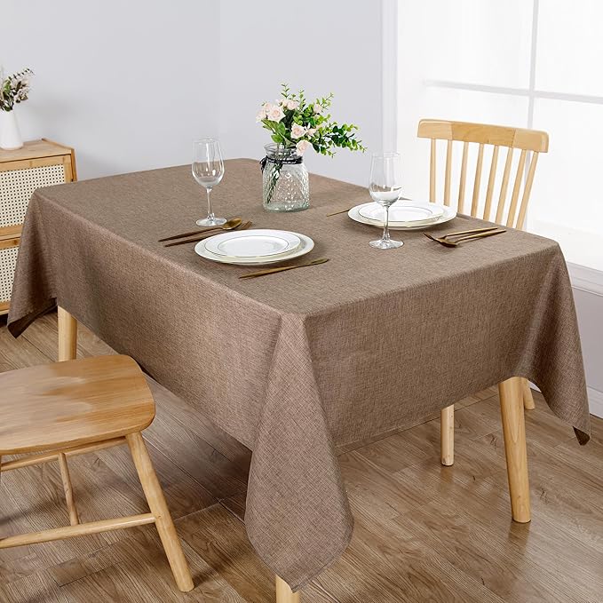 Hiasan 2 Pack Faux Linen Rectangle Tablecloth - Wrinkle and Stain Resistant Washable Table Cloth for Kitchen Dining Room Holiday Table Cover for Party Dinner, Khaki, 70 x 108 Inch
