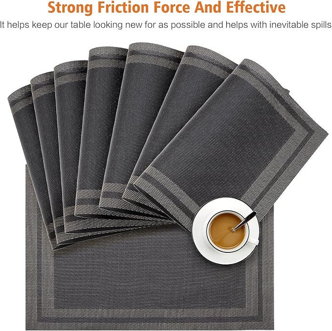 Placemats Set of 4,Washable,Heat and Stain Resistant Indoor/Outdoor Place mats,Vinyl Woven Non Slip Table Mats for Restaurant Table Protection,PVC Placemats(Black Gold,4PCS)