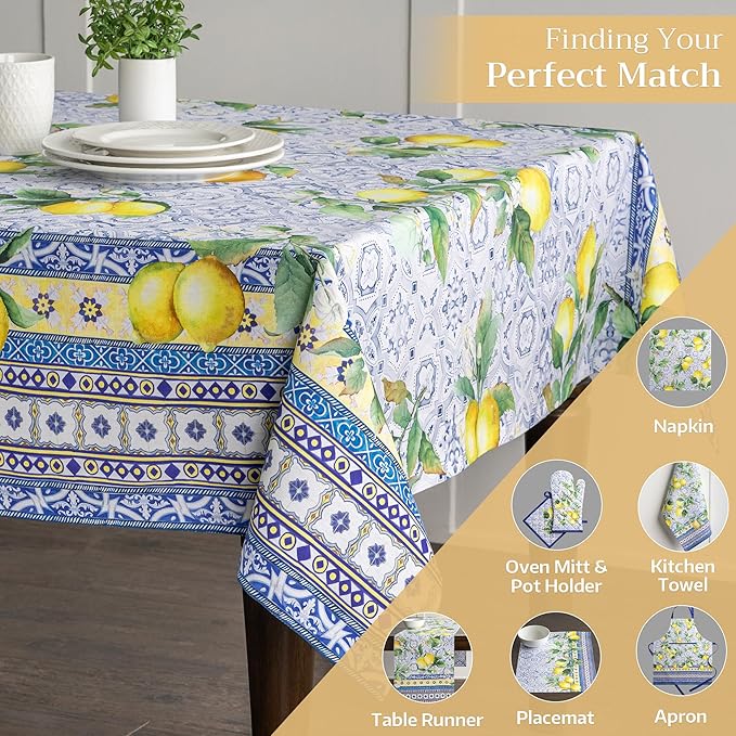 Maison d' Hermine Table Cloth Rectangle Table 100% Cotton 60 x 108 Inches Tablecloth Reusable Decorative for Dining Room Farmhouse Home Valentines Day Decorations Spring Summer - Citrus