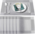 Placemats Set of 6,Washable,Heat and Stain Resistant Indoor/Outdoor Place mats,Vinyl Woven Non Slip Table Mats for Restaurant Table Protection,PVC Placemats(Silver, 6PCS)
