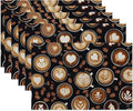 Cloth Placemats,Coffee Theme Fabric Placemats Set of 6,Washable Coffee Beans Table Mats,Decorative Place Mats for Dining Home Kitchen Holiday Party 11.8x17.7 Inch