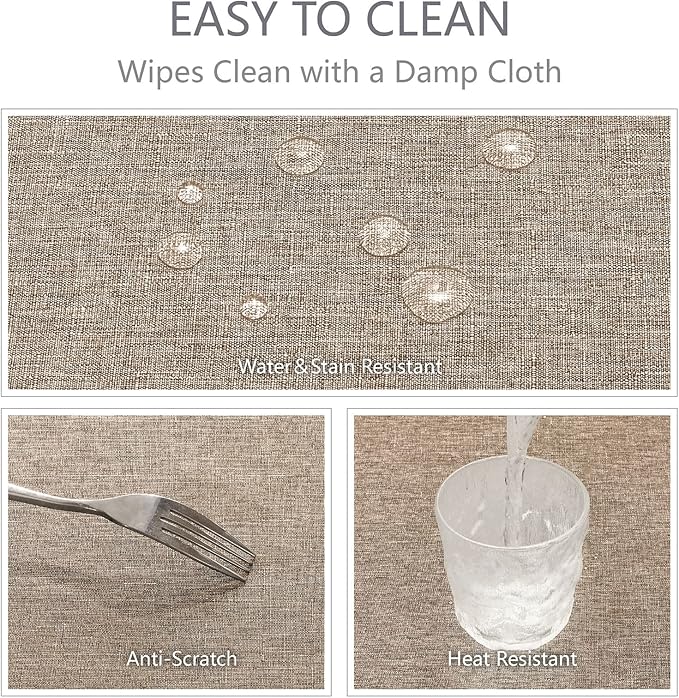 Rectangle Tablecloth Linen Textured Waterproof & Stain Resistant Table Cloth Wrinkle Free Decorative Fabric Farmhouse Table Cover for Dining/Party/Buffet/Wedding, 60 x 120 Inch, Mocha