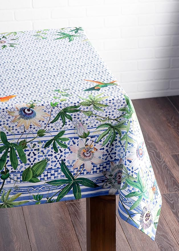 Maison d' Hermine Table Cloth Rectangle Table 100% Cotton 60 x 120 Inches Tablecloth Reusable Decorative for Dining Room Farmhouse Home Valentines Day Decorations Spring Summer - Passiflora