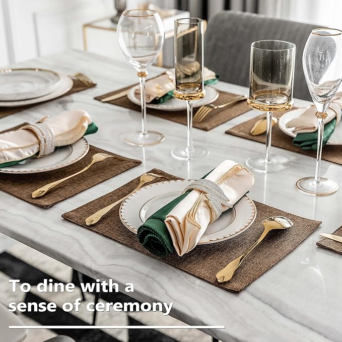 Home Brilliant Cloth Placemats Set of 8 Heat Resistant Dining Table Place Mats Linen Kitchen Table Mats, Brown
