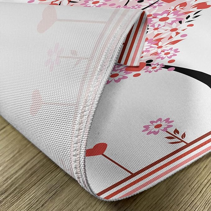Ambesonne Valentine Place Mats Set of 8, Heart Shaped Tree Daisies Wildflowers Red Leaves Forest Romance Season Image, Washable Fabric Placemats for Dining Table, Placemat 8 pcs, Pink Red