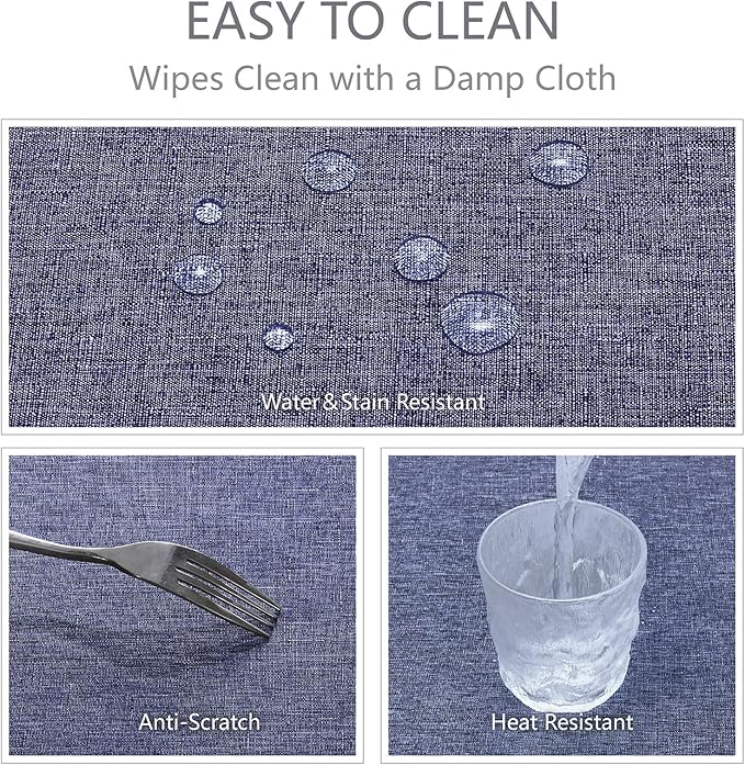 Rectangle Tablecloth Linen Textured Waterproof & Stain Resistant Table Cloth Wrinkle Free Decorative Fabric Farmhouse Table Cover for Dining/Party/Buffet/Wedding, 52 x 70 Inch, Demin Blue