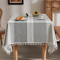 ZeeMart Contrast Linen Table Cloth Square Table Cloths 60x60 Inch Mid-Stripe Grey, Farmhouse Style Heavy Weight Grey Tablecloth, Water Resistant Burlap Tablecloths