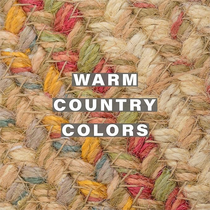 Homespice Azalea Jute Braided Placemats, Warm Country Primitive Decor, Set of 4, Multicolor 13x19 Oval Table Mats - Vibrant Colors, Durable, Easy to Clean and Protects Furniture