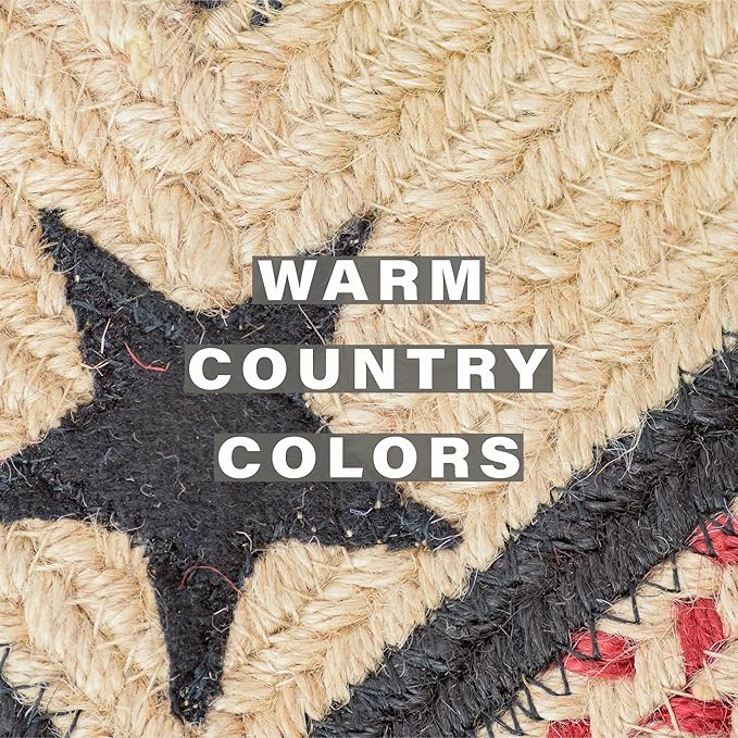 Homespice Primitive Star Gloucester Jute Woven Placemats, Warm Primitive Decor, Set of 4, Black and Red 13x19 Rectangle Table Mats - Vibrant Colors, Durable, Easy to Clean and Protects Furniture