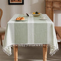 ZeeMart Contrast Linen Table Cloth Square Table Cloths 60x60 Inch Mid-Stripe Green, Farmhouse Style Heavy Weight Sage Green Tablecloth, Water Resistant Burlap Tablecloths