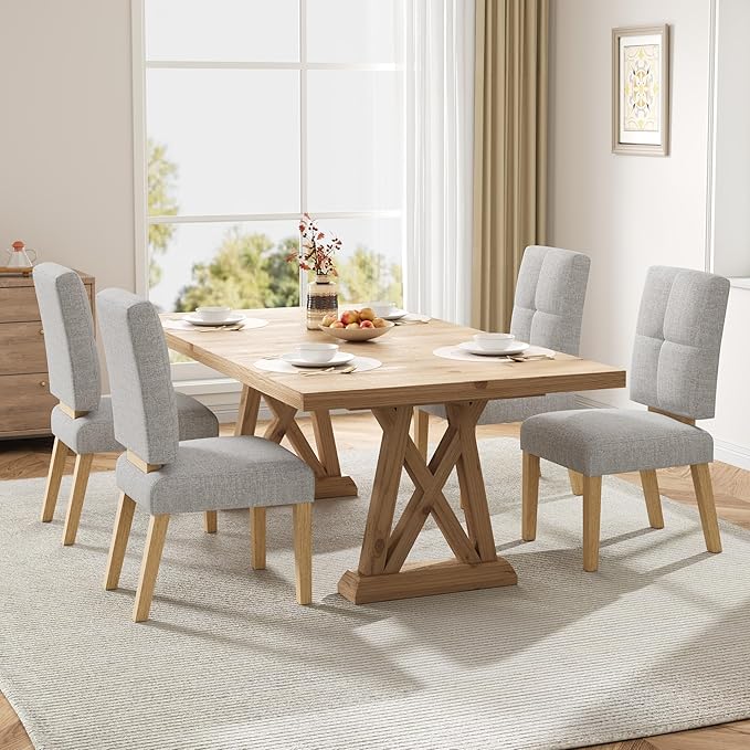 Wooden Dining Chairs Set of 4, Dining Room Chairs with Wood Legs, Cloud-Like Cushion & Reinforcement Structure Design for Kitchen/Living Room/Restaurant, Easy Assembly