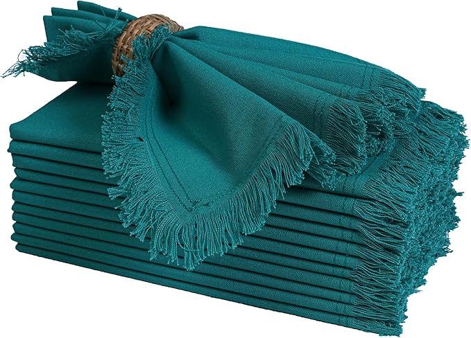 Bedding Craft Cotton Cloth Dinner Napkins Set of 12 – 18x18 Funfare Multicolor with Colored Edge Embroidery – Durable Washable Fabric Napkins for Weddings, Events, Restaurants & Home Dining