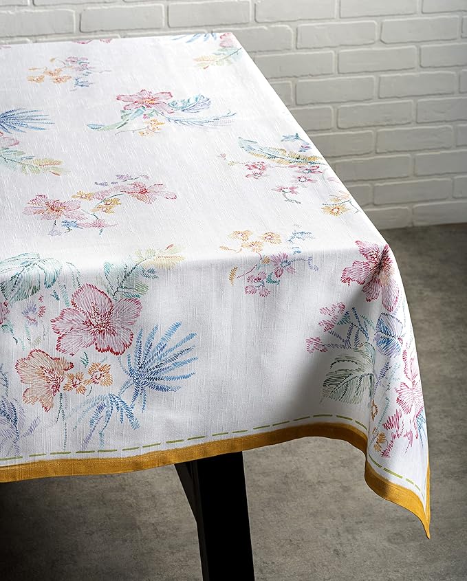 Maison d' Hermine Table Cloth Rectangle Table 100% Cotton 60 x 120 Inches Tablecloth Reusable Decorative for Dining Room Farmhouse Home Valentines Day Decorations Spring Summer - Paradise Island