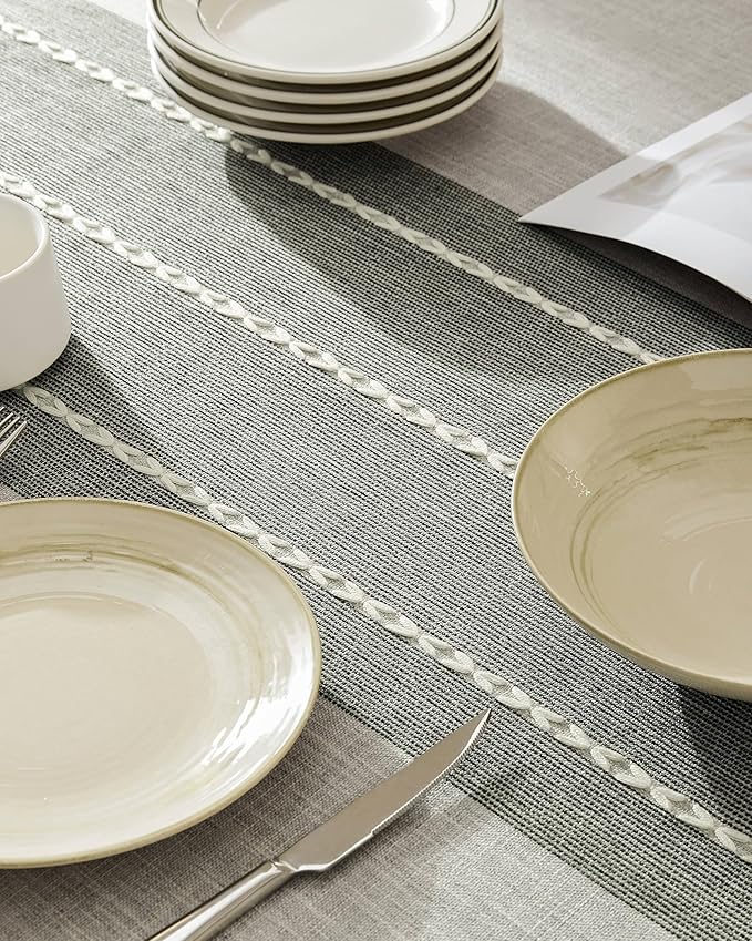 ZeeMart Contrast Linen Table Cloth Rectangle Table Cloths 52x70 Inch Grey, Farmhouse Style Heavy Weight Grey Tablecloth, Water Resistant Burlap Tablecloths