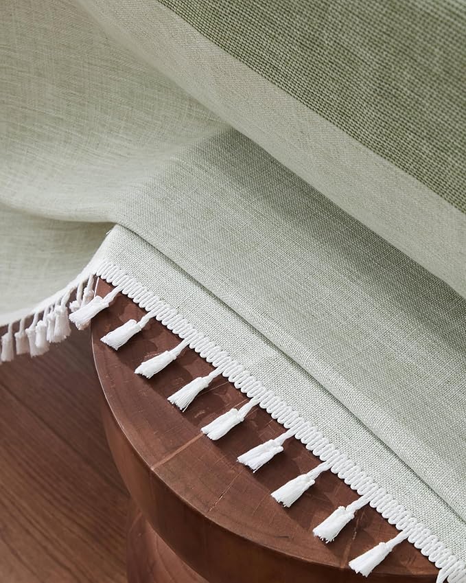 ZeeMart Contrast Linen Table Cloth Rectangle Table Cloths 60x104 Inch Mid-Stripe Green, Farmhouse Style Heavy Weight Sage Green Tablecloth, Water Resistant Burlap Tablecloths