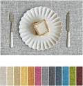 Softalker Faux Linen Placemats Set of 8-12 x 18 Inch, Heat Resistant Double Layered Durable Burlap Farmhouse Place Mats, Non-Slip Washable Rustic Table Mats for Dining, Kitchen, Party（Ash Grey