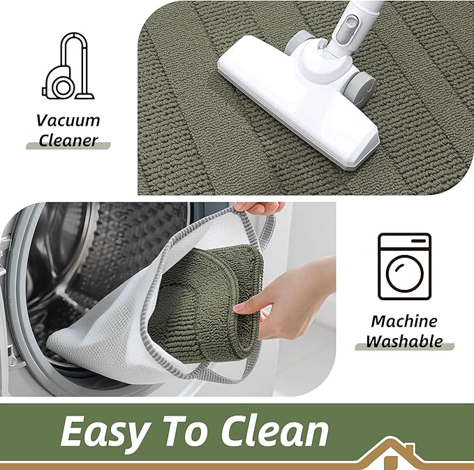 BEQHAUSE 24x40 Inch Kitchen Rug Mat Durable Kitchen Rugs Non-Slip Washable Absorbent Kitchen Mats for Floor Dirt-Resistant Semicircular Kitchen Mat (Green)
