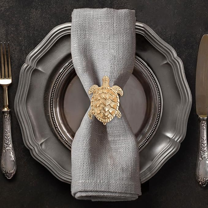 Decozen Set of 12 Gold Napkin Rings in Turtle Design Festive Table Decor Setting for Holiday Wedding, Birthday, Kitchen, Home Decor Housewarming Gift - Mothers Day Decorations