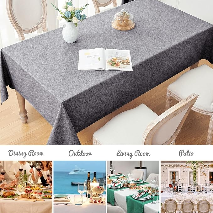 Rectangle Tablecloth Linen Textured Waterproof & Stain Resistant Table Cloth Wrinkle Free Decorative Fabric Farmhouse Table Cover for Dining/Party/Buffet/Wedding, 60 x 144 Inch, Dark Grey