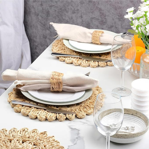11.8" Corn Husk Woven Round Placemats Set of 6 - Wicker Boho Farmhouse Placemats - Rattan Table Mats Like Water Hyacinth for Dining Table, Wedding, Home