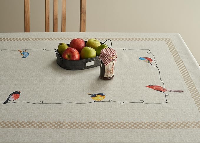 Maison d' Hermine Table Cloth Rectangle Table 100% Cotton 70 x 108 Inches Tablecloth Reusable Decorative for Dining Room Farmhouse Home Valentines Day Decorations Spring Summer - Birdies on Wire