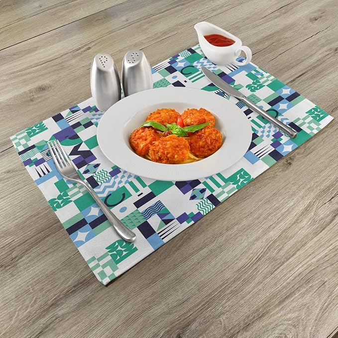 Ambesonne Mid Century Place Mats Set of 4, Geometric Modern Art Design in The Sixties Pop Art Shapes Pattern, Washable Fabric Placemats for Dining Table, Standard Size, Green Black