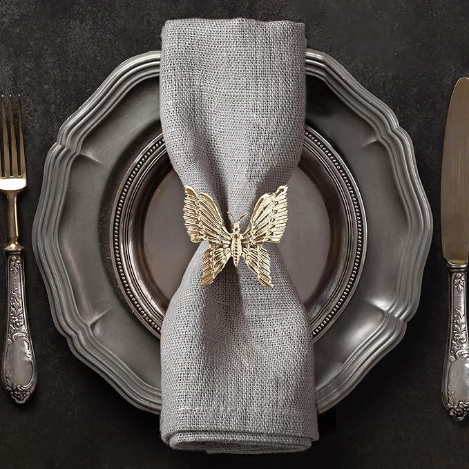 Decozen Set of 4 Gold Napkin Rings in Butterfly Design Festive Table Decor Setting for Holiday Wedding, Birthday, Kitchen, Home Decor Housewarming Gift - Mothers Day Decorations