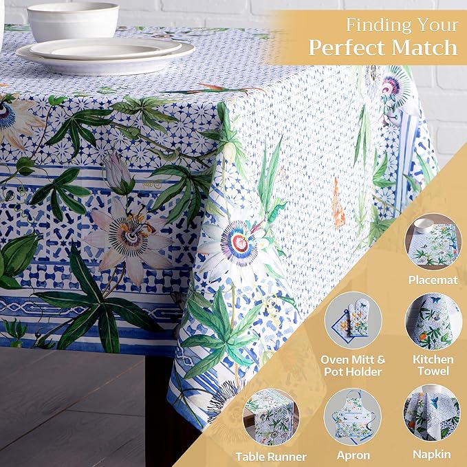 Maison d' Hermine Table Cloth Square Table 100% Cotton 54 x 54 Inches Tablecloth Reusable Decorative for Dining Room Farmhouse Home Valentines Day Decorations Spring Summer - Passiflora