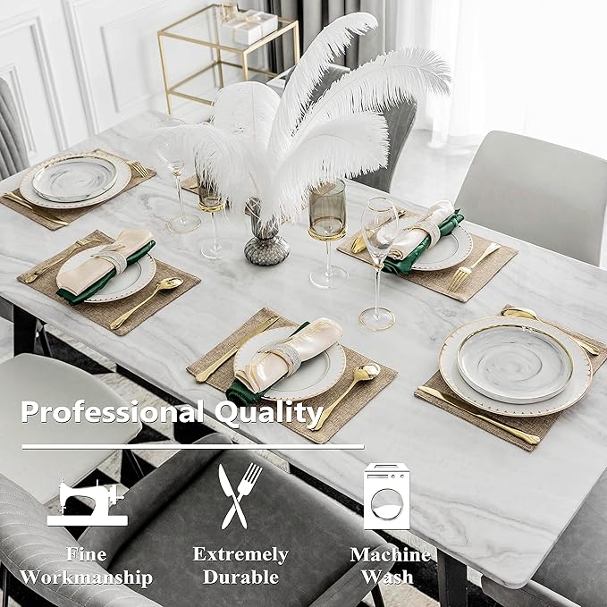 Home Brilliant Fabric Cotton Placemats Set of 6 Heat Resistant Dining Table Place Mats Kitchen Table Mats, Natural Linen