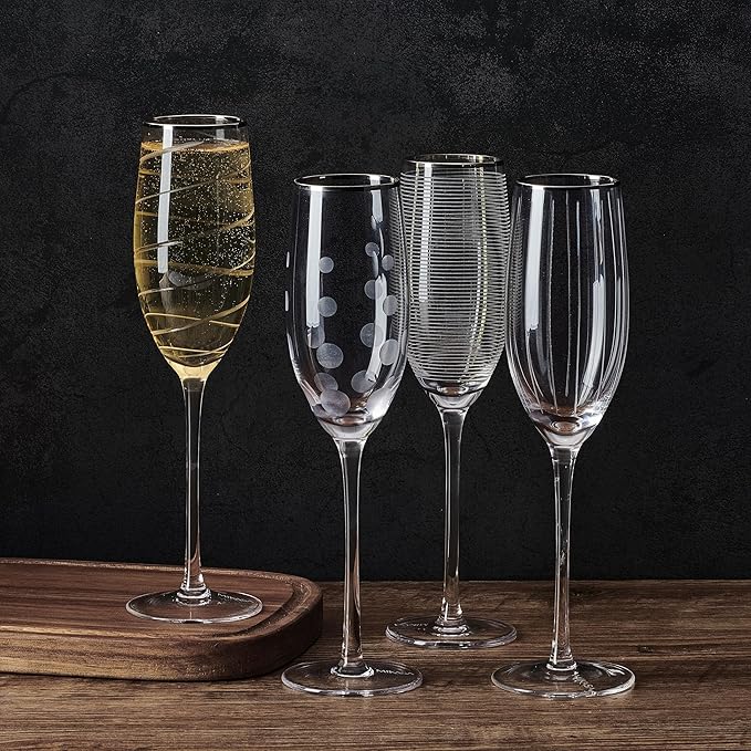 Mikasa Cheers Set of 4 Platinum Rim Champagne Flutes, 8 Ounce