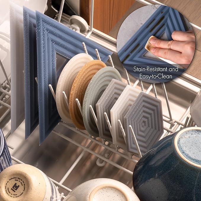 LINE+ARC Extra Thick Silicone Trivets (Featured in ELLE Decor & BuzzFeed) Waterproof Dishwasher-Safe Stain Resistant (Set of 3 Indigo Wash Degrē Trivets) Outdoor Rubber Blue Mid-Century Modern