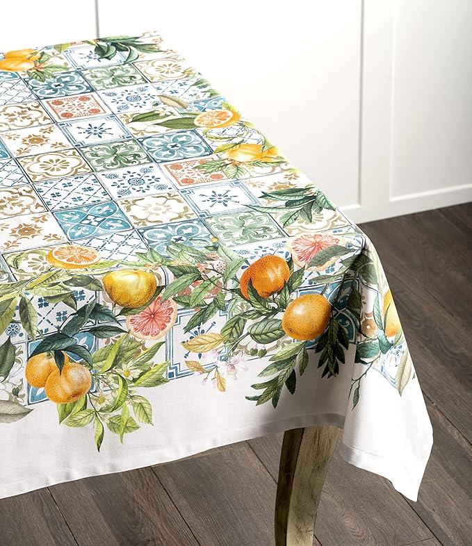 Maison d' Hermine Table Cloth Rectangle Table 100% Cotton 70 x 120 Inches Tablecloth Reusable Decorative for Dining Room Farmhouse Home Valentines Day Decorations Spring Summer - Agrume