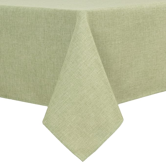 Hiasan Faux Linen Rectangle Tablecloth - Wrinkle and Stain Resistant Washable Table Cloth for Kitchen Dining Room Holiday Table Cover for Dinner, Green, 90 x 132 Inch