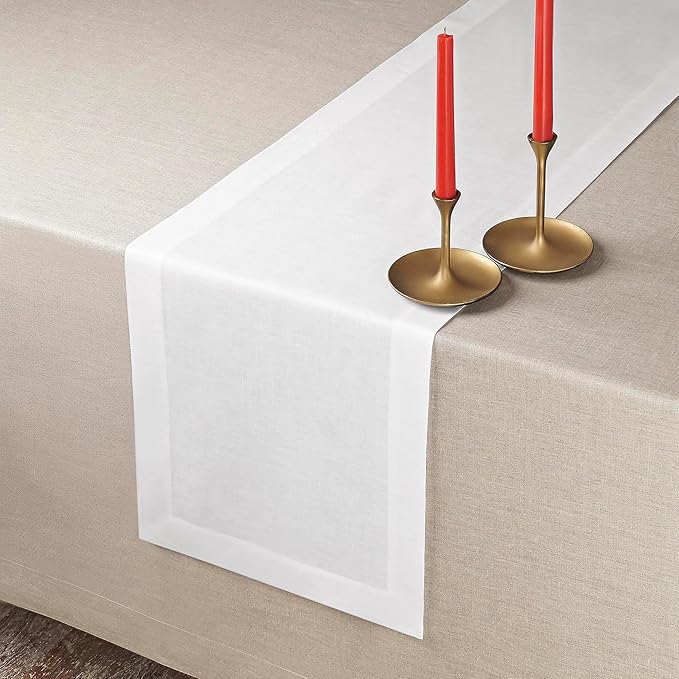 D'Moksha Homes Linen White Table Runner 108 Inches Long - 100% Pure Linen Dining Table Runner 14 x 108 Inch for Valentines, Spring, Easter - Machine Washable