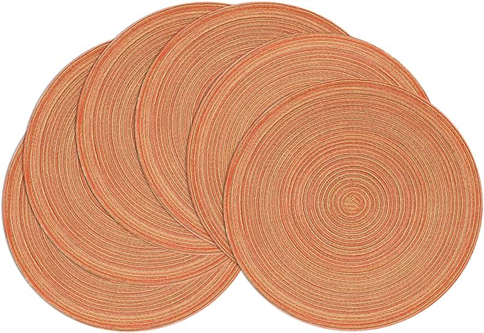 SHACOS Round Braided Placemats Set of 6 Fall Place Mats Washable Polyester 15 inch Round Table Mats for Dining Table Wedding Party Decor (Fall Color Mix, 6)