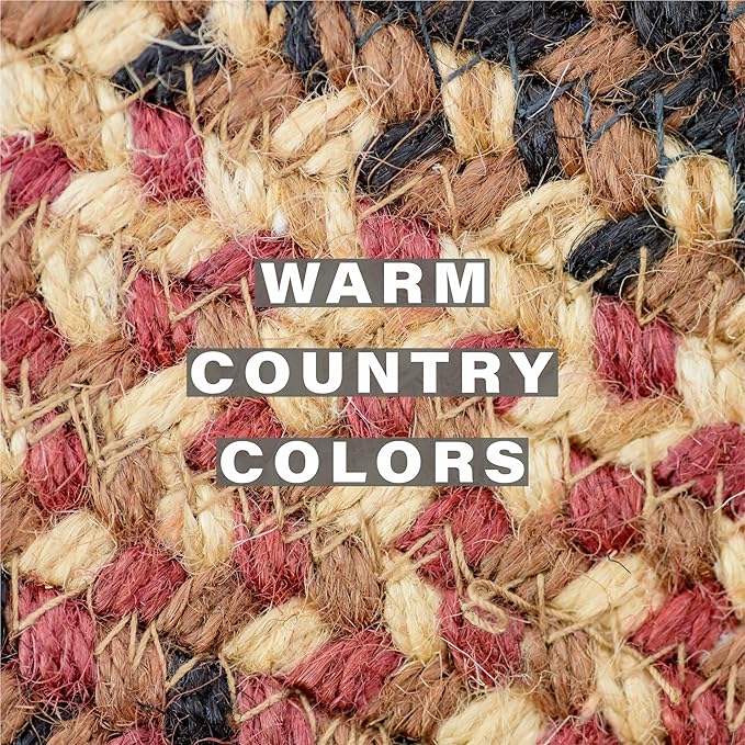 Homespice Prescott Braided Oval Table Runner, Warm Primitive Decor, Black and Red 11x36 - Jute Dining Table Accessories - Rich Colors, Easy to Clean, Durable and Protects Furniture