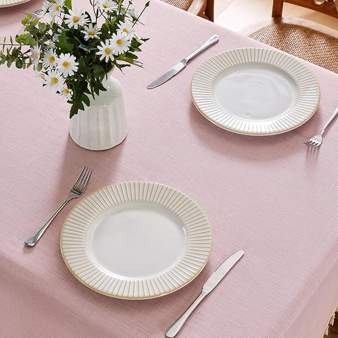JIALE Valentines Textured Tablecloth, Heavy Duty Linen Style Farmhouse Table Cloth Rectangle Table, Wrinkle-Free Washable Waterproof Table Cover for Kitchen, Dining, Parties, 55"x120", Pink