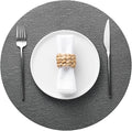Jovono 15" Faux Leather Big Round Placemats Set of 4 - Washable Heat Resistant Non-Slip Dining Table Mats with Fabric Texture for Kitchen Home Party Decor, Gray