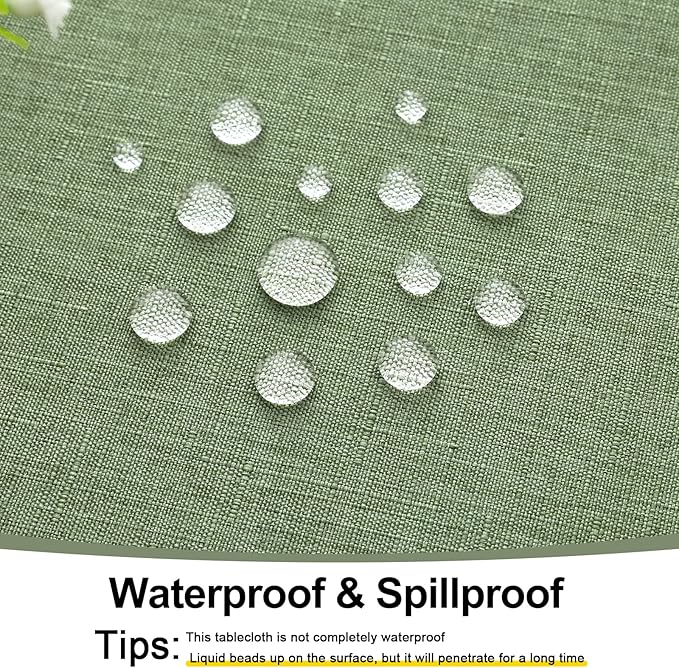 Smiry Rectangle Table Cloth Linen Textured, Waterproof Spillproof Anti-Wrinkle Burlap Tablecloth, Washable Decorative Fabric Table Cover for Dining, Party, Banquet, 60 x 140 Inch, Sage Green