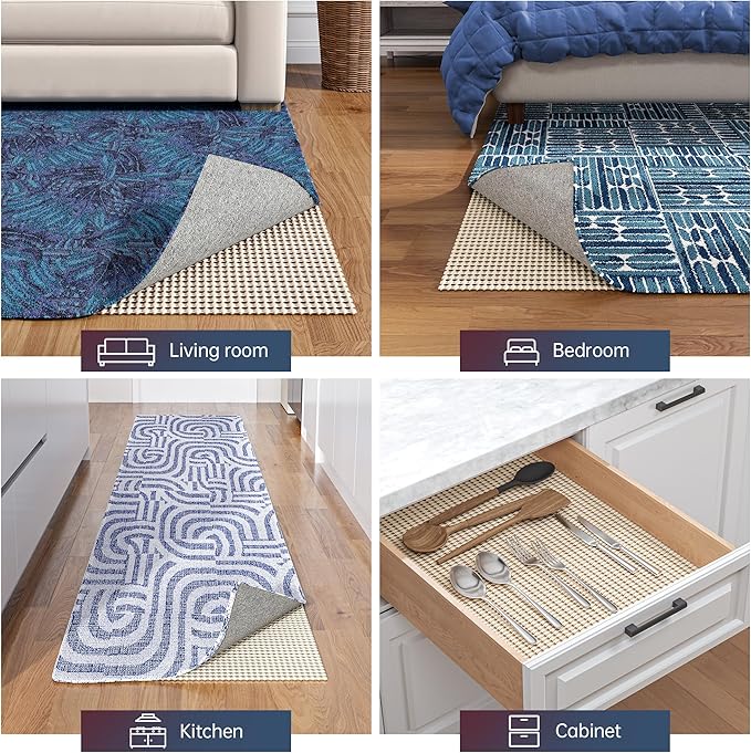 Non-Slip Rug Pad Gripper 2x6 Feet, Anti Skid Mat for Kitchen Hallway Runner Rug, Keep Rugs in Position and Safe, Thick Cushioned Carpet Pad for Hardwood Floors Protection