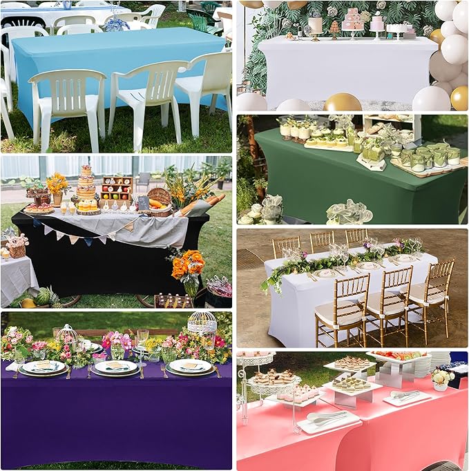 Obstal 6 Pack Stretch Spandex Table Covers for 8 Foot Tables - 8 FT Universal Rectangular Fitted Tablecloth Protector for Wedding, Banquet, Party (Green, 96 Length x 30 Width x 30 Height Inches)