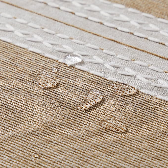 ZeeMart Contrast Linen Table Cloth Square Table Cloths 60x60 Inch Mid-Stripe Brown, Farmhouse Style Heavy Weight Beige Tablecloth, Water Resistant Burlap Tablecloths