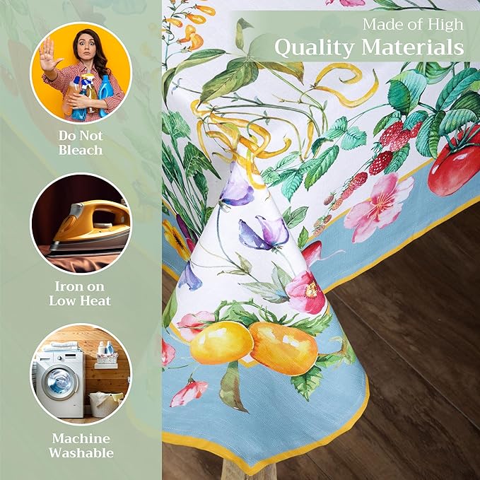 Maison d' Hermine Table Cloth Rectangle Table 100% Cotton 60 x 108 Inches Tablecloth Reusable Decorative for Dining Room Farmhouse Home Valentines Day Decorations Spring Summer - Giverny