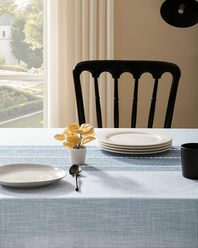 ZeeMart Contrast Linen Table Cloth Square Table Cloths 60x60 Inch Blue, Farmhouse Style Heavy Weight Blue Tablecloth, Water Resistant Burlap Tablecloths