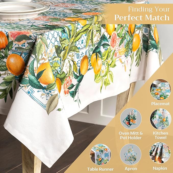 Maison d' Hermine Table Cloth Rectangle Table 100% Cotton 54 x 72 Inches Tablecloth Reusable Decorative for Dining Room Farmhouse Home Valentines Day Decorations Spring Summer - Agrume