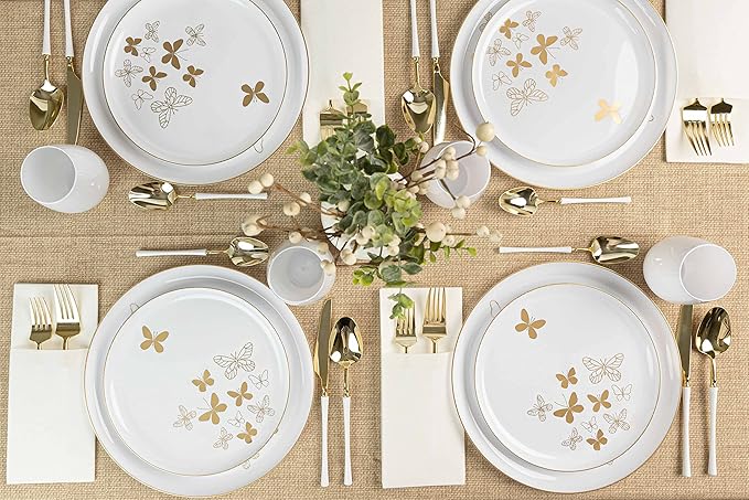PLASTICPRO [30 Pack 8.6 Plastic Party Plates Edge Collection Premium heavyweight Elegant Disposable Tableware Dishes Butterfly Collection