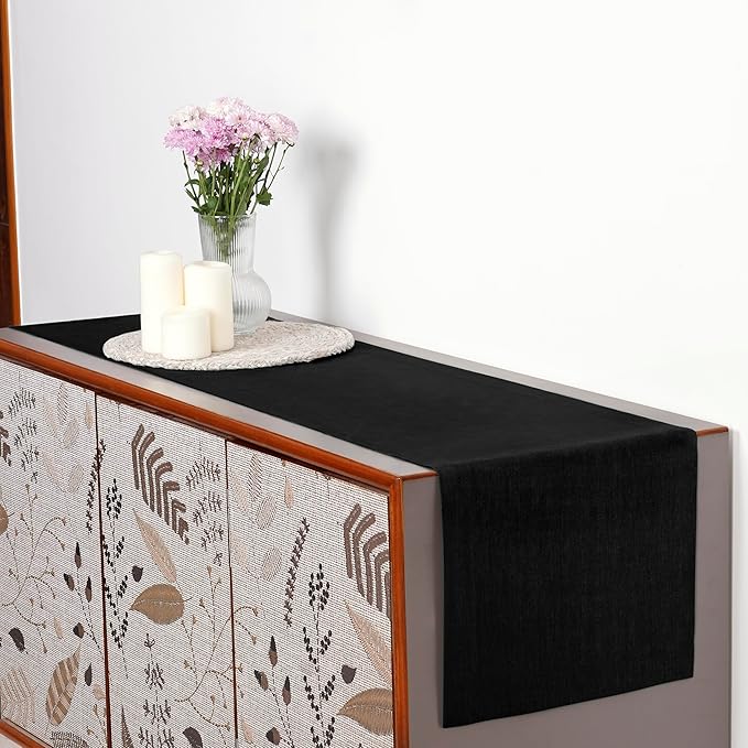 D'Moksha Homes Linen Black Table Runner 72 Inches Long - 100% Pure Linen 14 x 72 Inch Table Runner for Dining, Spring, Easter - Machine Washable
