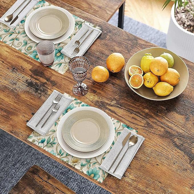 Abstract Gold Flower Placemats Set of 6, Linen Washable for Christmas, Thanksgiving, Party, and Daily Dining, Decorative Table Mats for 4-6 Person Table