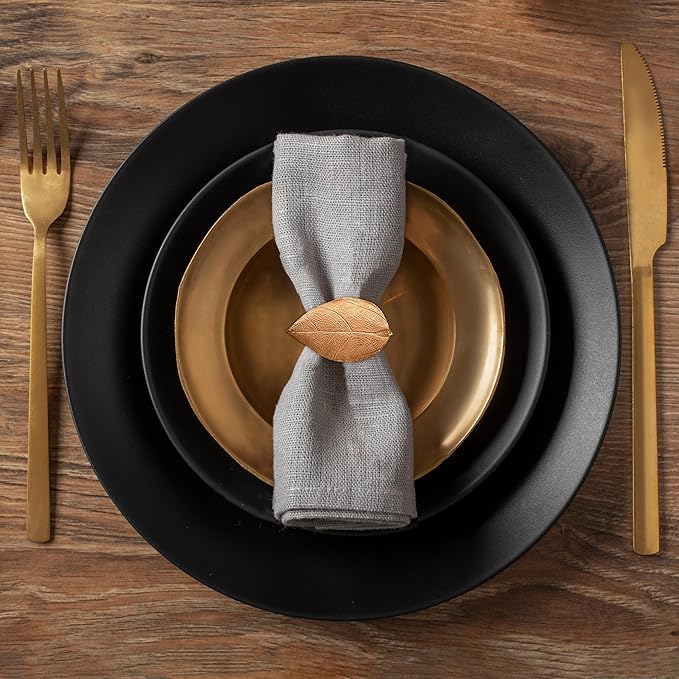 Decozen Set of 8 Gold Napkin Rings in Leaf Design, Festive, Table Decor Setting for Holiday, Wedding, Birthday, Kitchen, Home Decor, Housewarming Gift - Thanksgiving & Christmas Gift Decoration