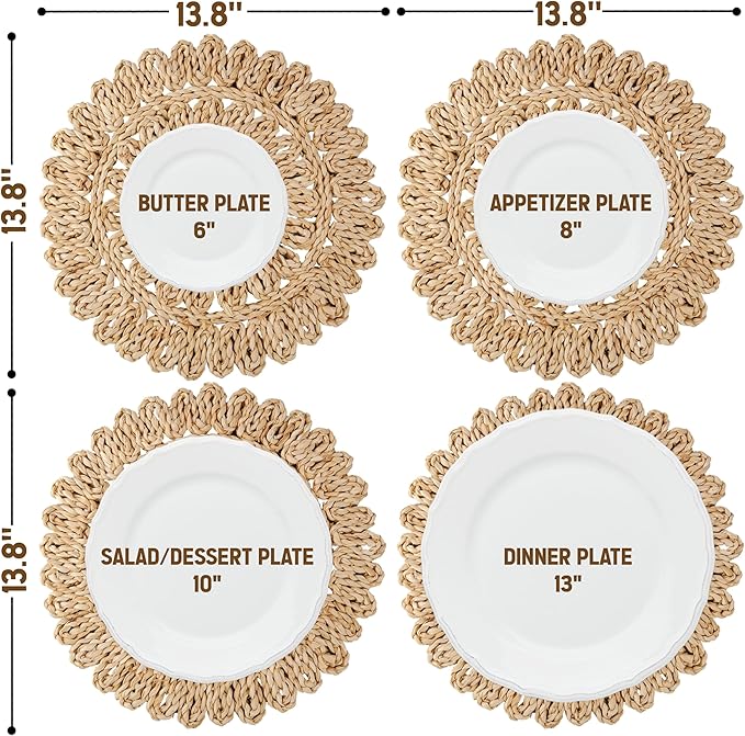 13.8" Corn Husk Woven Round Placemats Set of 12 - Wicker Boho Farmhouse Placemats - Rattan Table Mats Like Water Hyacinth for Dining Table, Wedding, Home, Christmas, Party
